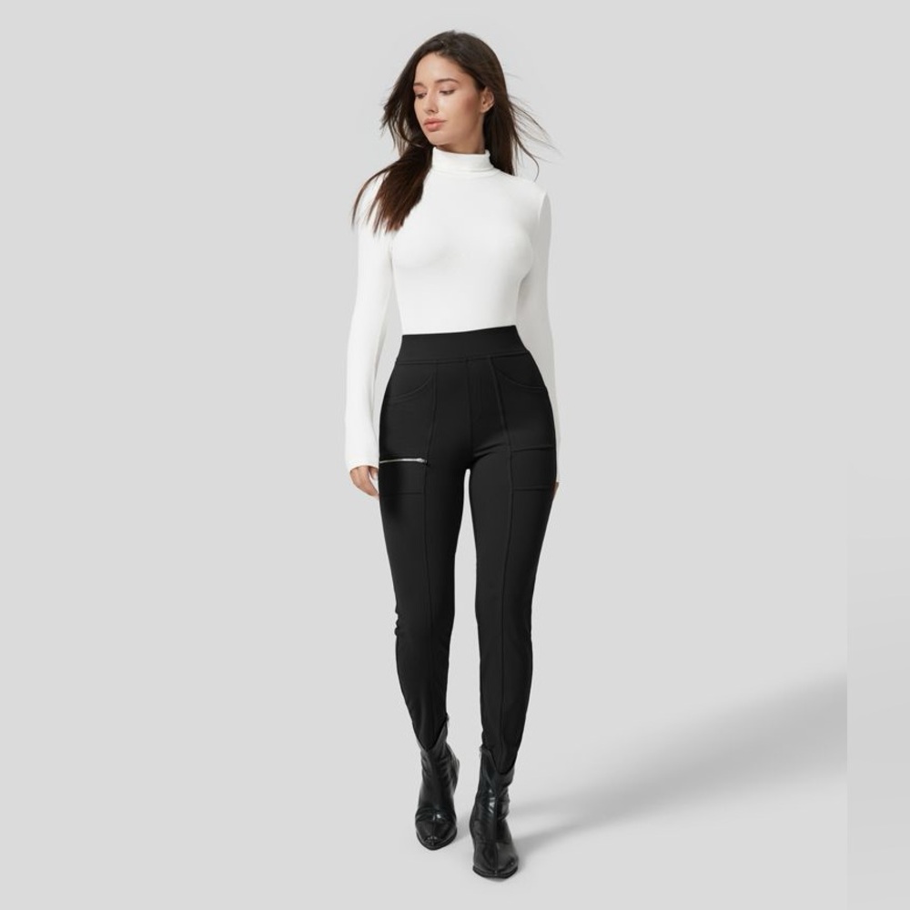 HALARA High Waisted Pockets Zipper Casual Slim Pants